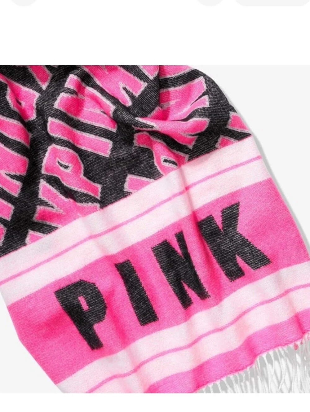 NWOT Victoria’s Secret PINK Y2K Oversized Logo Blanket Scarf Hot Pink Black